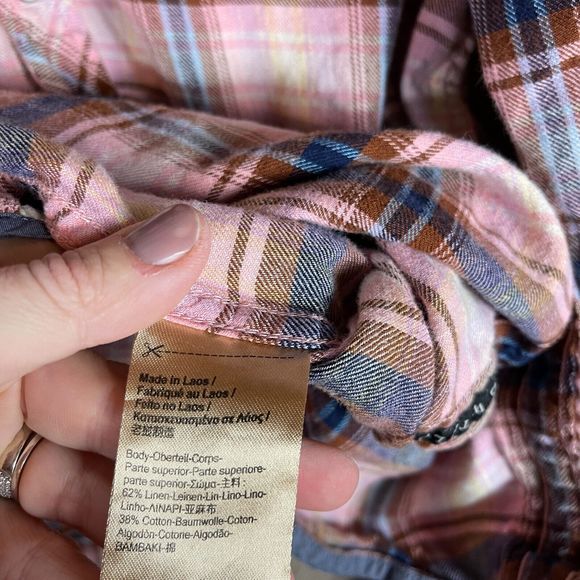 Scotch & Soda Iconic Western Shirt Mens Medium Pink Checked Flannel Linen Blend - Picture 11 of 14